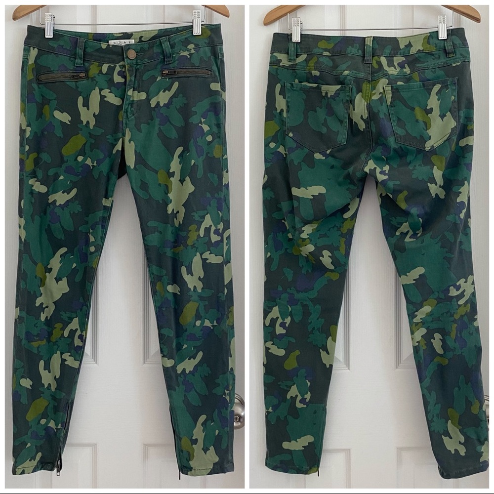 CAbi Green Clover Camo Skinny Ankle Zipper jeans